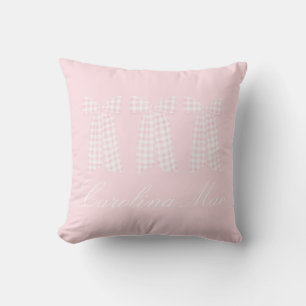 Watercolor Preppy Pink Gingham Bow Cushion