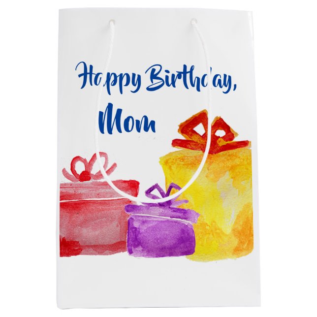 Watercolor presents, gifts, Happy Birthday, Medium Gift Bag (Front)