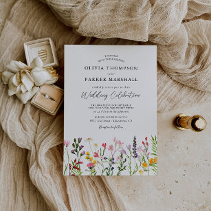 Watercolor Pressed Wildflowers Wedding Invitation