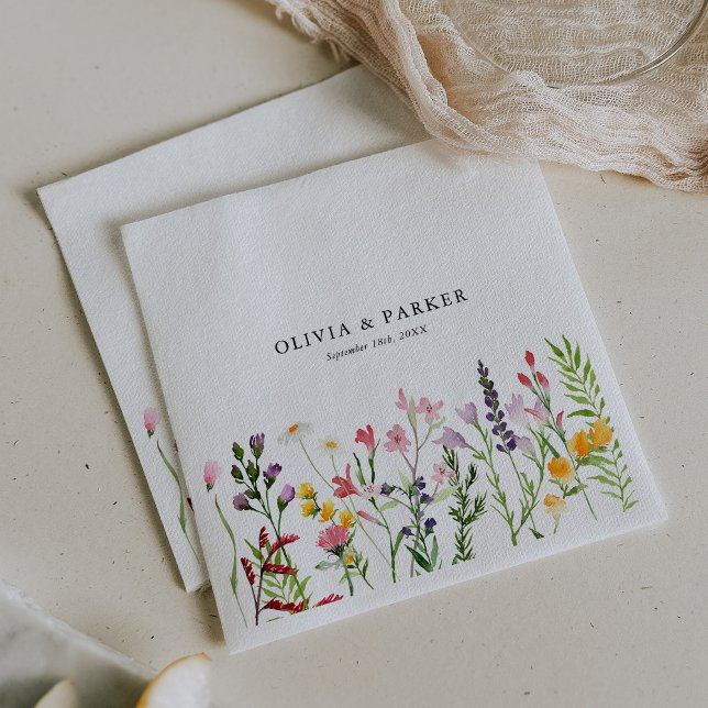 Watercolor Pressed Wildflowers Wedding Napkin (Creator Uploaded)