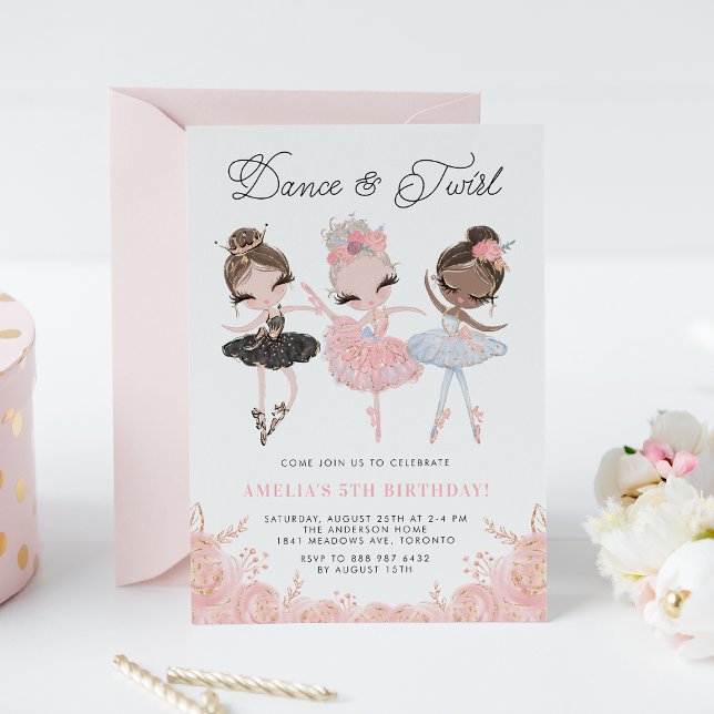 Watercolor Pretty Ballerinas Ballet Birthday Party Invitation (Creator Uploaded)