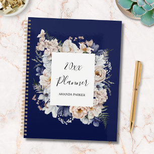 Watercolor Pretty Beige Blue Flowers Floral Planner