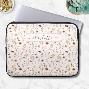 Watercolor Pretty Floral Wild flowers Pattern Laptop Sleeve
