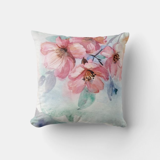Watercolor Pretty Flowers Cushion (Front)