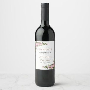 Watercolor Pretty Garden Flowers Baby Shower Gift Wine Label