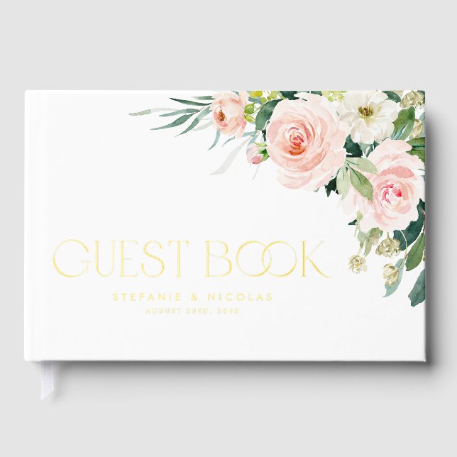Watercolor Pretty Garden Flowers Spring Wedding Guest Book (Front)