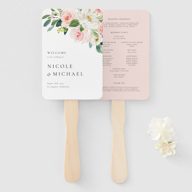 Watercolor Pretty Garden Flowers Spring Wedding Hand Fan (Front and Back)