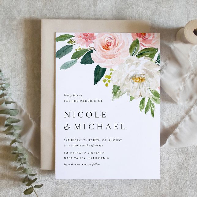 Watercolor Pretty Garden Flowers Spring Wedding Invitation (Creator Uploaded)