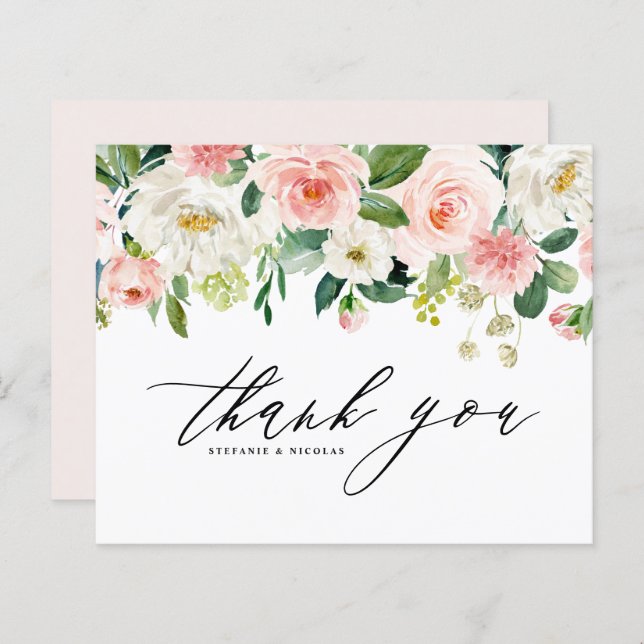 Watercolor Pretty Garden Flowers Thank You Card (Front/Back)
