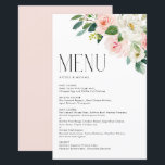 Watercolor Pretty Garden Flowers Wedding Menu Card<br><div class="desc">Add a floral accent to your event tablescape with this customisable menu card.It features a watercolour bouquet of blush,  pink,  and white roses,  and peonies. Personalise by adding your details. This floral menu card is perfect for spring weddings,  baby showers,  bridal showers,  birthdays,  and more.</div>