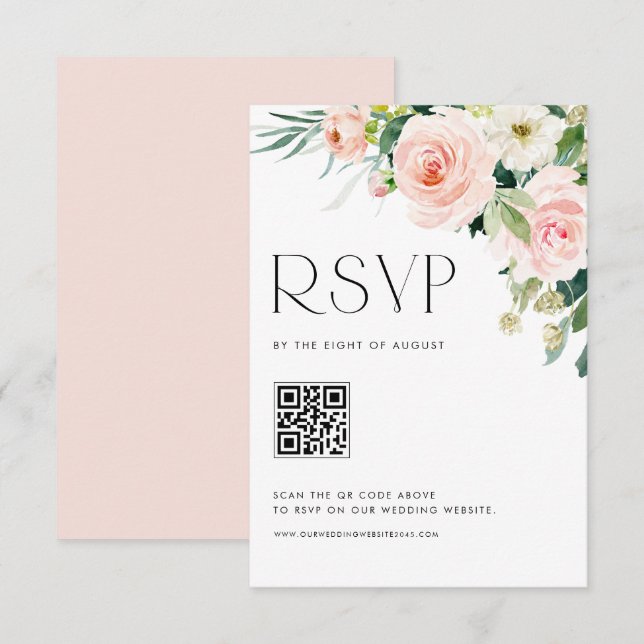 Watercolor Pretty Garden Flowers Wedding QR Code RSVP Card (Front/Back)