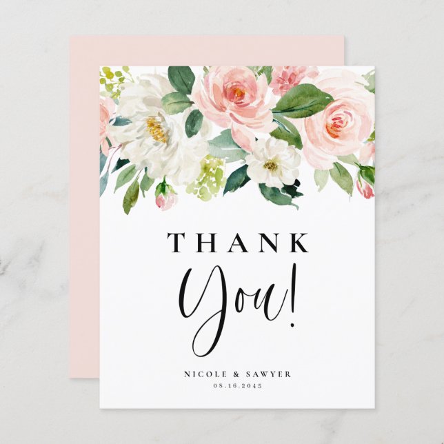 Watercolor Pretty Garden Flowers Wedding Thank You (Front/Back)