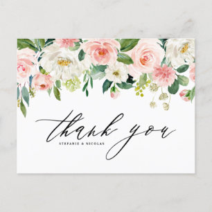 Watercolor Pretty Garden Flowers Wedding Thank You Postcard