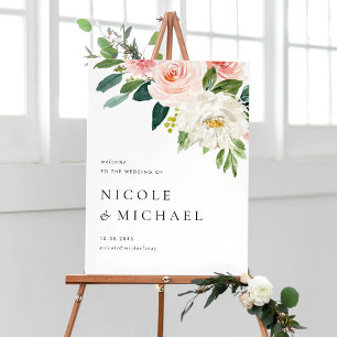 Watercolor Pretty Garden Flowers Wedding Welcome Poster