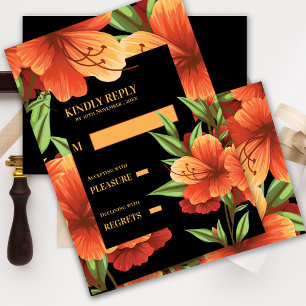 Watercolor Pretty Orange Floral Wedding RSVP