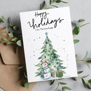 Watercolor Pretty Snowman Christmas Flat  Holiday Card