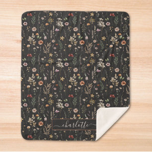 Watercolor Pretty Wildflower Floral Pattern Sherpa Blanket