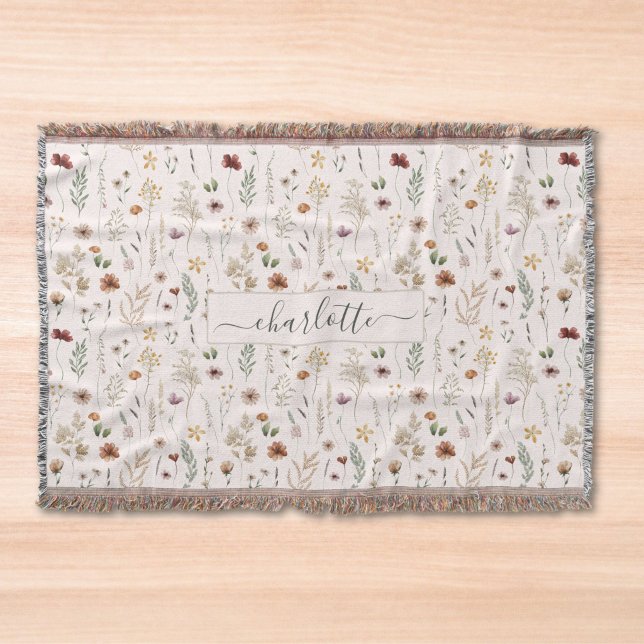 Watercolor Pretty Wildflower Floral Pattern  Throw Blanket (Creator Uploaded)