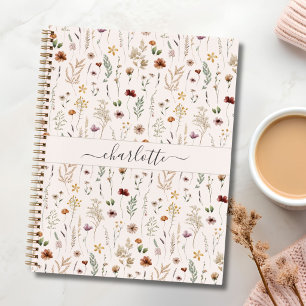 Watercolor Pretty Wildflowers Floral Pattern Notebook