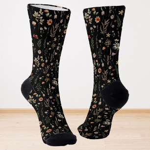 Watercolor Pretty Wildflowers Floral Pattern Socks