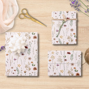 Watercolor Pretty Wildflowers Floral Pattern Wrapping Paper Sheet