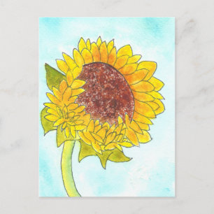 Watercolor Pretty Yellow Sunflower Postcard