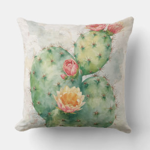 Watercolor Prickly Floral Cactus  Cushion