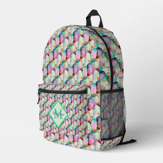 Watercolor Prickly Pear Cactus Flowers Monogram Printed Backpack