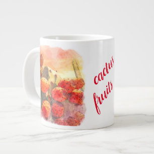 Watercolor Prickly Pear Cactus Fruits Red Sky Large Coffee Mug
