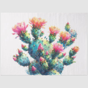 Watercolor Prickly Pear Cactus Painting Decoupage Tissue Paper
