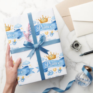 Watercolor Prince Boy Baby Shower Wrapping Paper