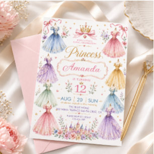Watercolor Princess Dress Birthday Invitation