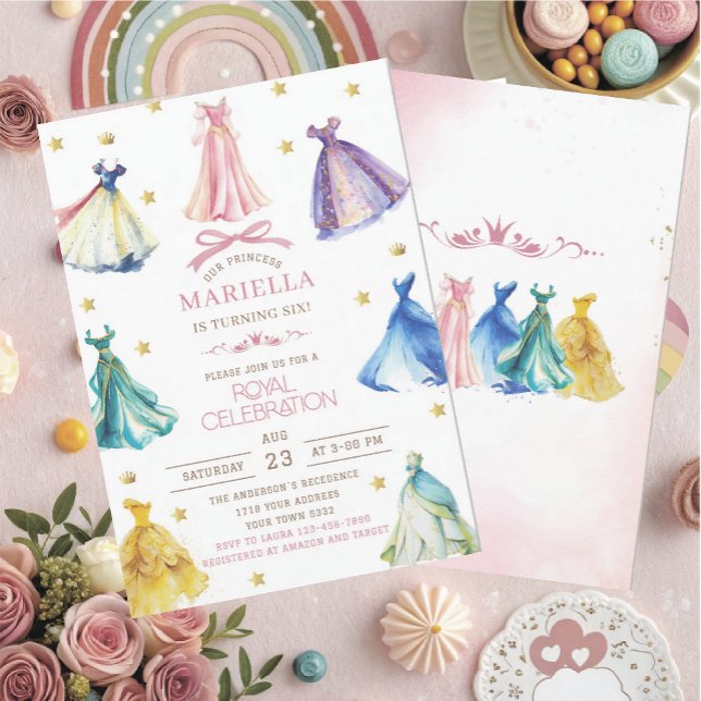 Watercolor Princess  Dress Birthday is turning six Invitation (Creator Uploaded)