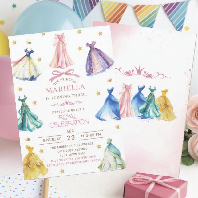 Watercolor Princess  Dress Birthday is turning thr Invitation (Creator Uploaded)