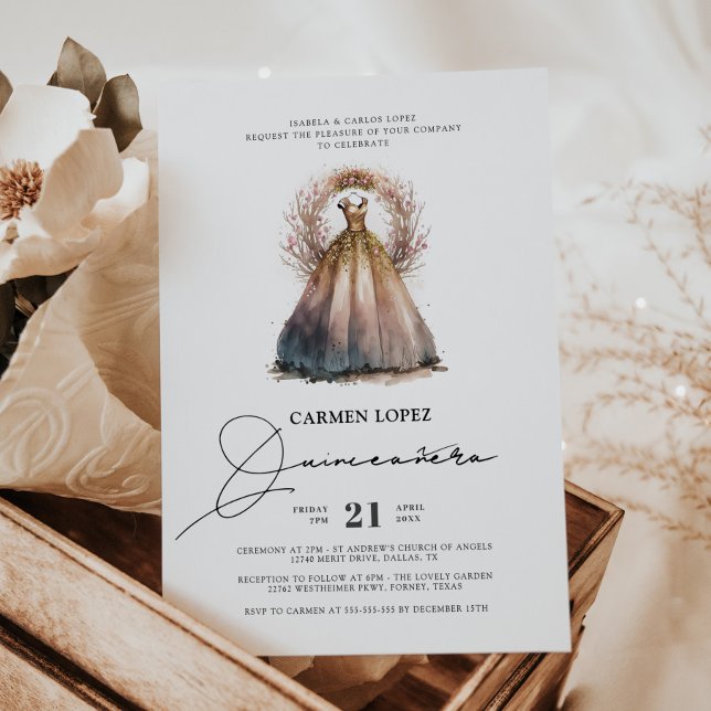 Watercolor Princess Dress Elegant Quinceanera Invitation (Creator Uploaded)