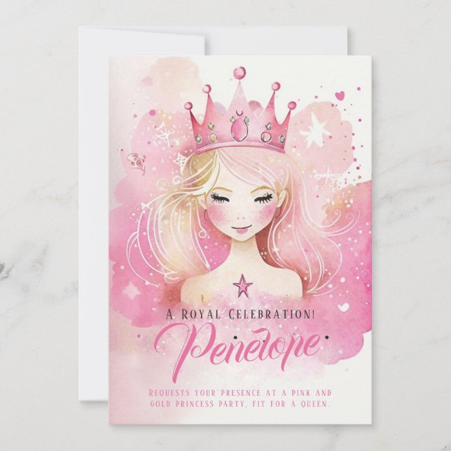 Watercolor Princess Fantasy Birthday Invitation (Front)