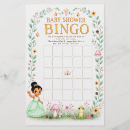 Watercolor Princess Frog Baby Shower Bingo Game