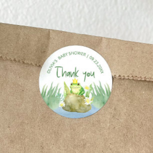 Watercolor Princess Frog Baby Shower Thank you Classic Round Sticker