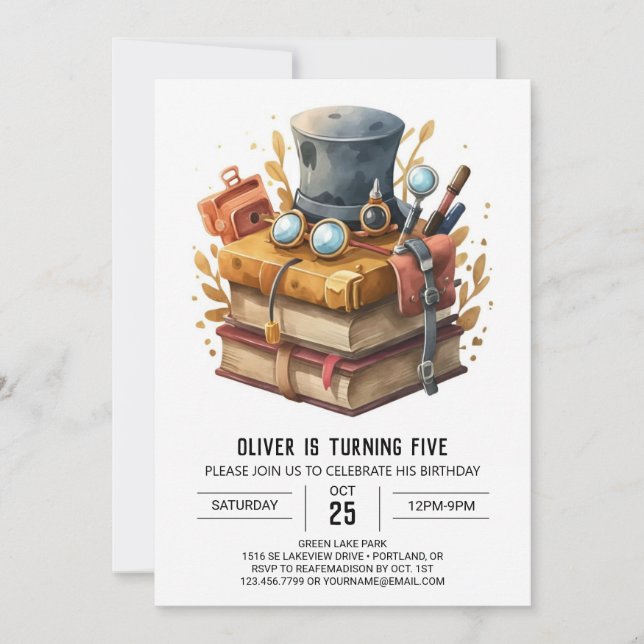 Watercolor Printable Detective Birthday Invitation (Front)