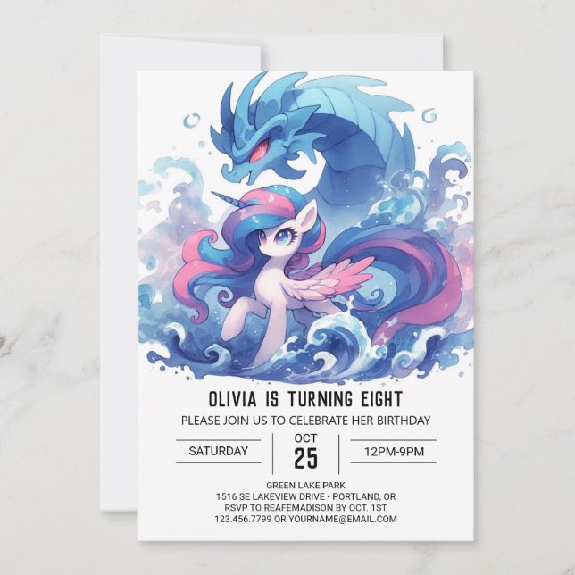 Watercolor Printable Horse Birthday Invitation (Front)