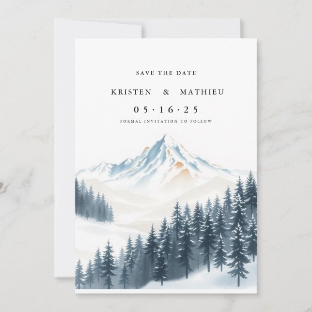 Watercolor Printable Mountain Save The Date (Front)