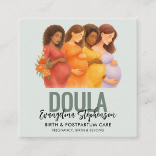 Watercolor Professional Birth Postpartum Doula Square Business Card