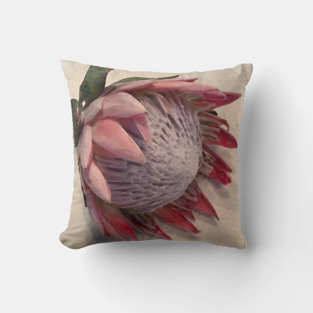 Watercolor Protea  Cushion (Front)