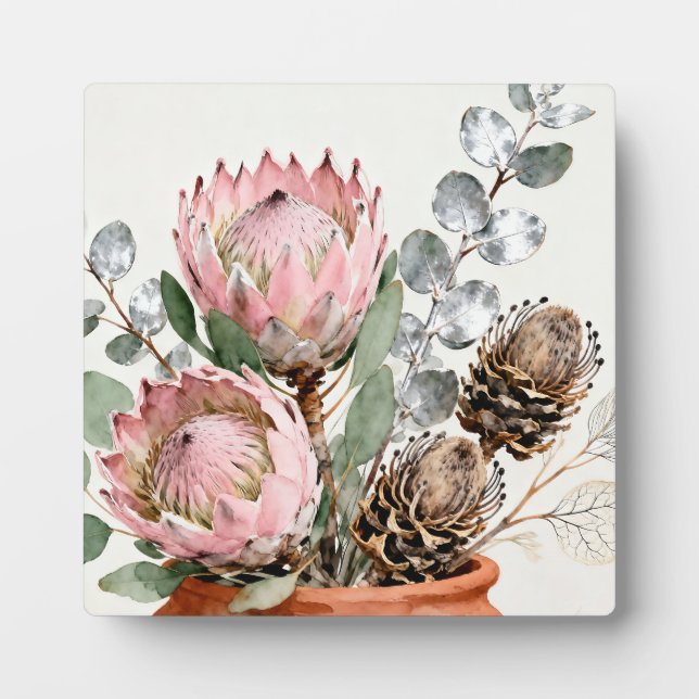 Watercolor Protea Eucalyptus Arrangement Plaque (Front)