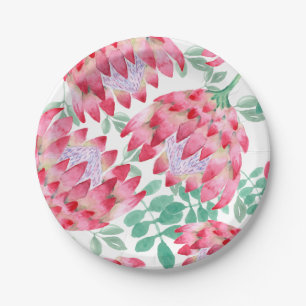 Watercolor Protea Paper Plate