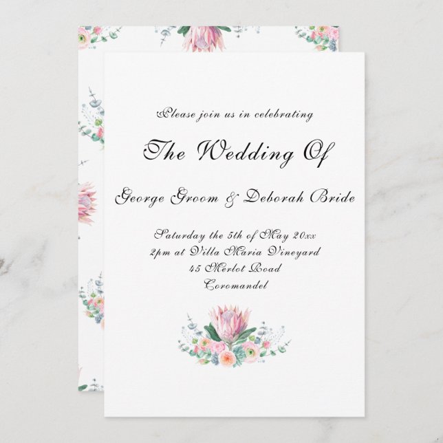Watercolor Protea Wedding Invitation (Front/Back)