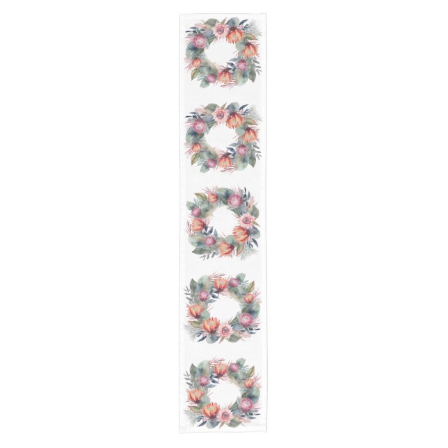 Watercolor Protea wreath Table runner (Front)