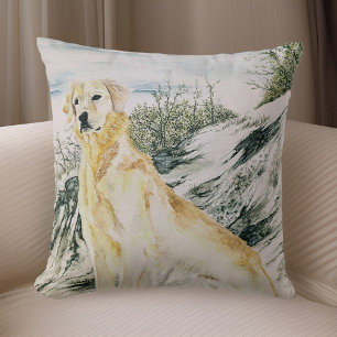 Watercolor Proud Golden Retriever Dog Cushion