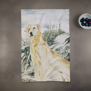 Watercolor Proud Golden Retriever Dog Tea Towel