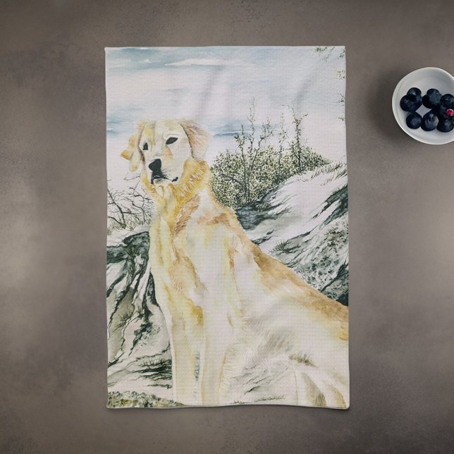 Watercolor Proud Golden Retriever Dog Tea Towel (Creator Uploaded)